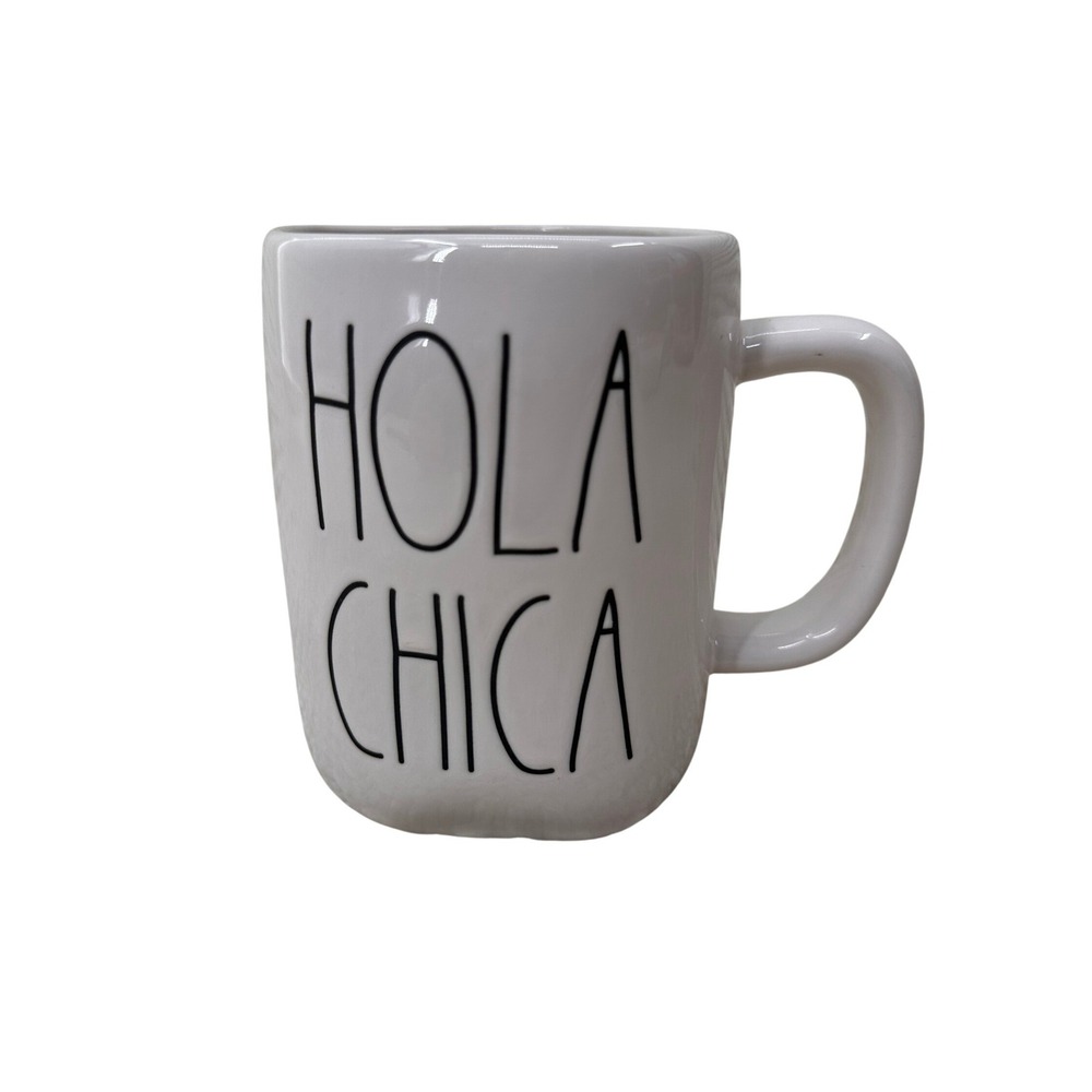 Rae Dunn Hola Chica Coffee Mug White Ceramic Tea Cup Farmhouse Decor Magenta